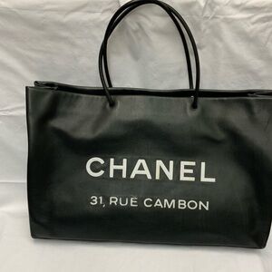 CHANEL Black and White Logo Tote